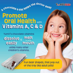 YUM-V'S Kids Chocolate Bears immune support and dental-friendly design.