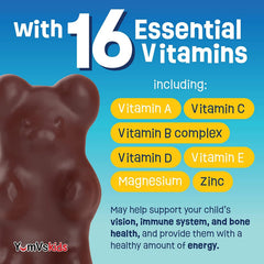 YUM-V'S Kids Chocolate Bears ingredients with vitamins and minerals.