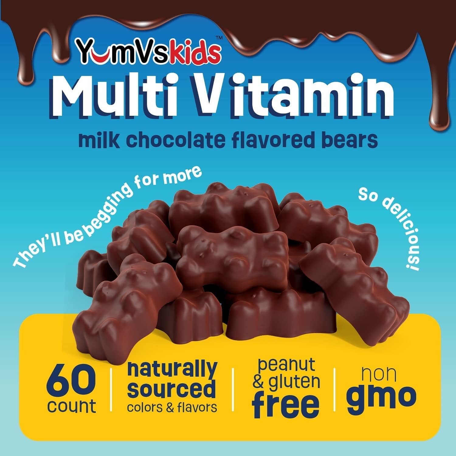 YUM-V'S Kids Chocolate Bears melt-in-mouth candy-style vitamins.