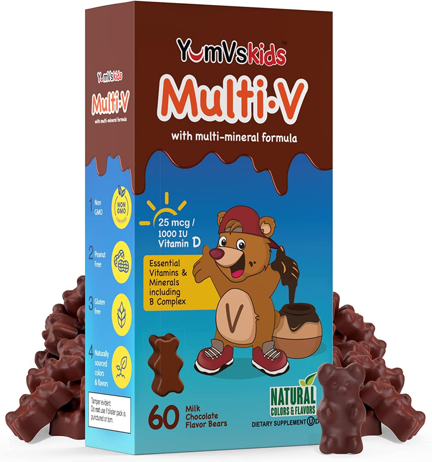 YUM-V'S Kids Chocolate Bears two 60-count bottles for a two-month supply.