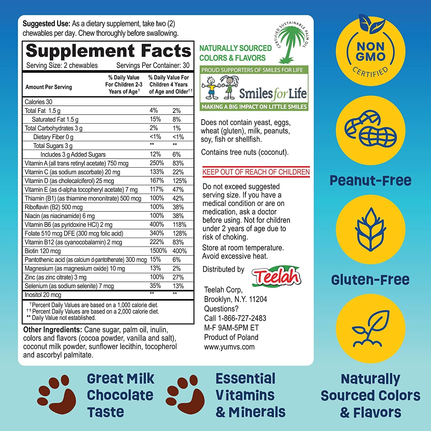 YUM-V'S Kids Chocolate Bears high-quality, allergen-friendly formulation.