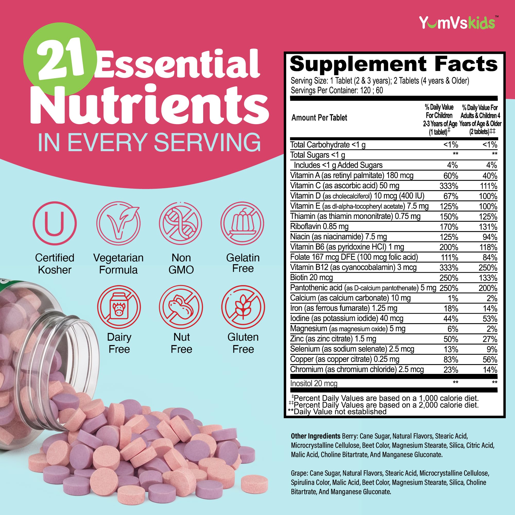 YUM-V'S grape berry flavored chewables close-up for kids