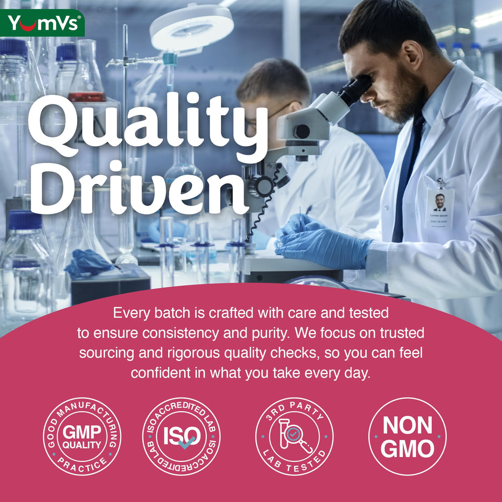 Raspberry-flavored chewable supplement by YUM-V'S ideal for daily wellness.