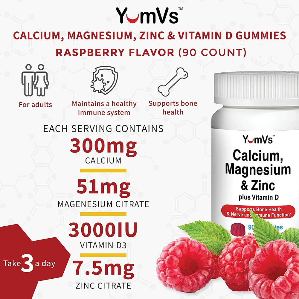 Close-up of raspberry-flavored Yum-V'S gummies showing texture and color