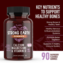 Ingredients panel on YUM-V'S bottle shows calcium, magnesium, and vitamin D3