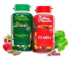 Yummy & Health fruits & veggies capsules bottle front for daily nutrient support.
