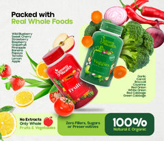 Yummy & Health capsules beside a glass of juice for easy, on-the-go boost.