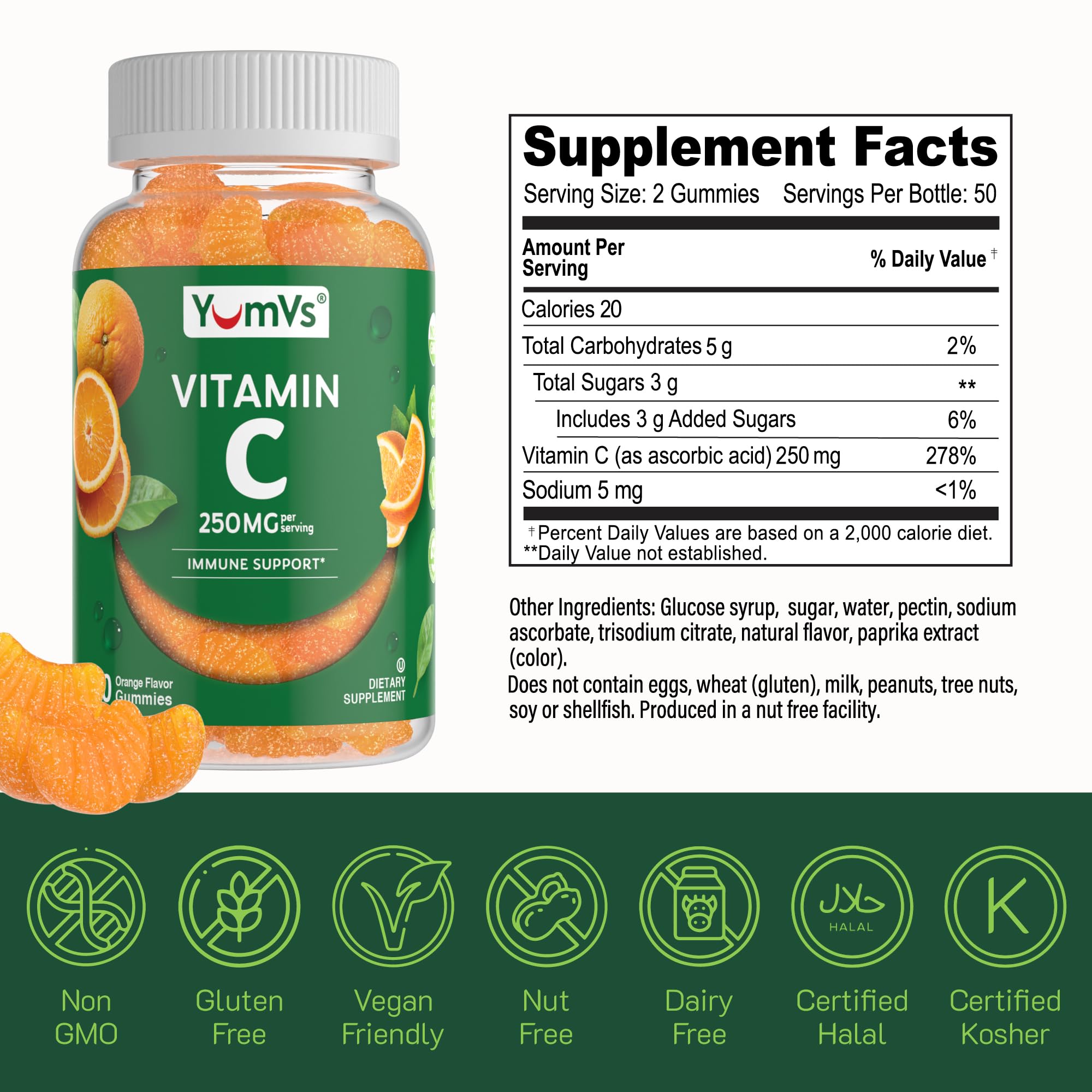 YumVs Vitamin C Gummies gluten-free formula suitable for sensitive diets