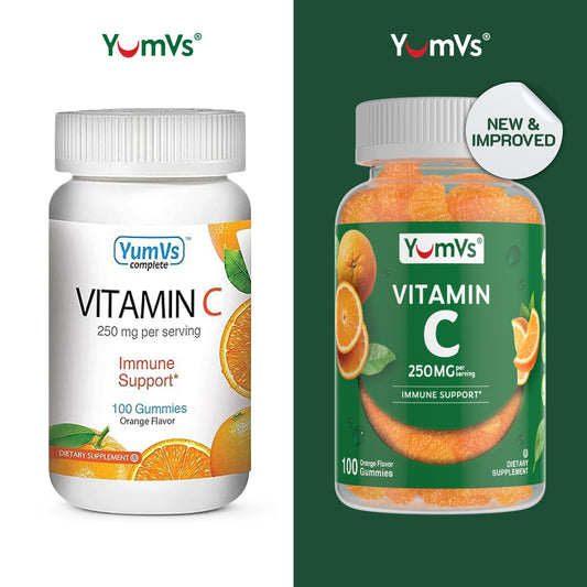 YumVs Vitamin C Gummies orange gummies close-up showing chewy texture