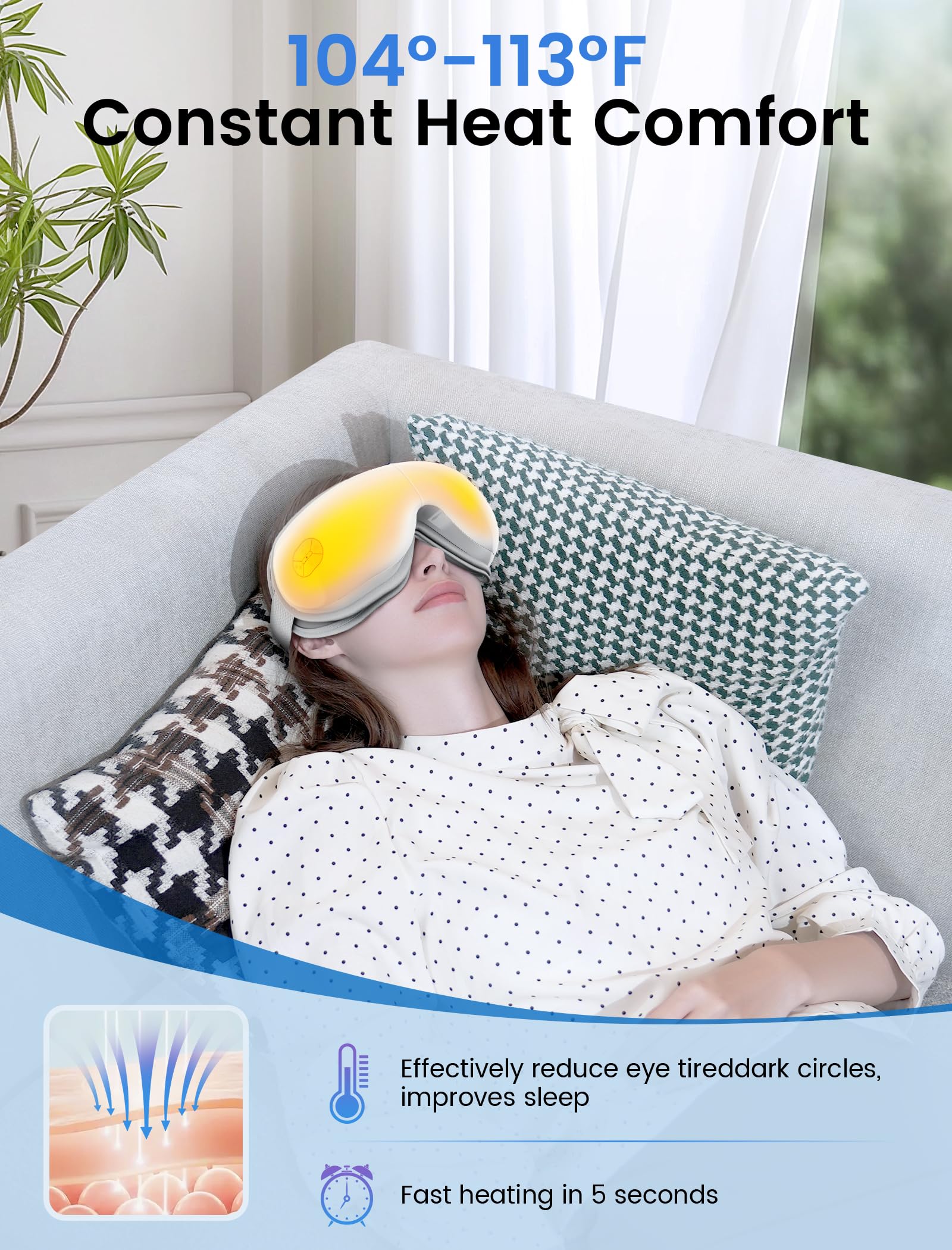 Two heating levels on YunRayo eye massager for soothing warmth during breaks