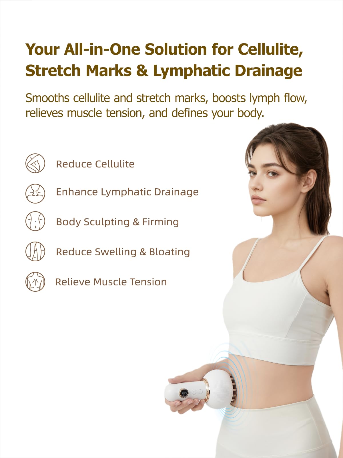 Yuonry anti-cellulite massage tool in hand, smoothing skin and boosting circulation.