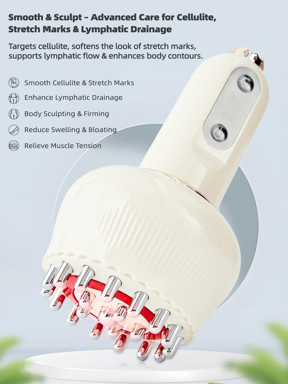 Yuonry anti-cellulite massage tool on legs and arms, delivering heat and vibration for smoothing