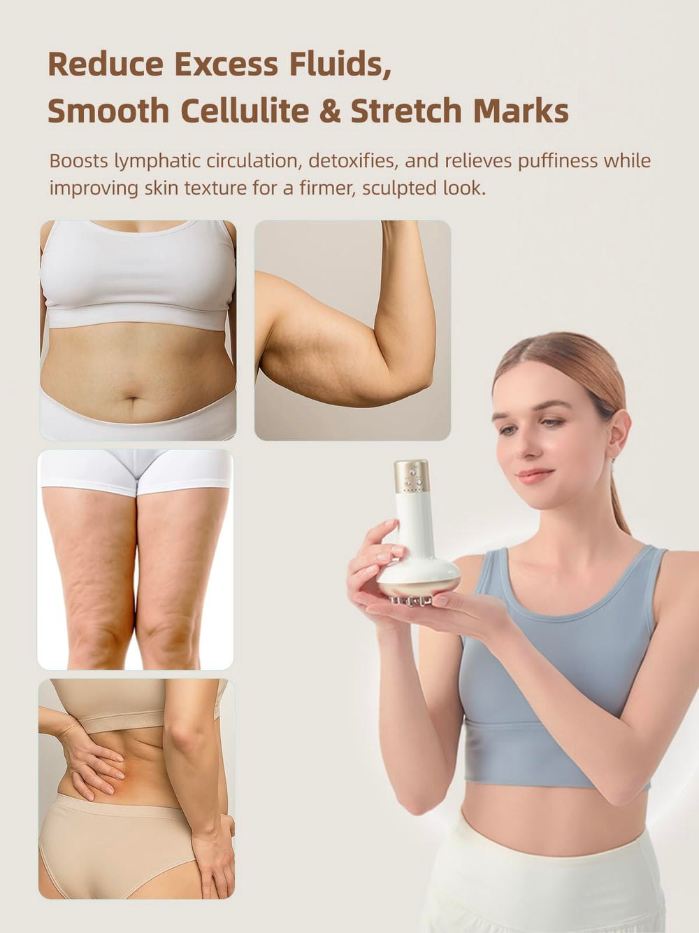 Yuonry body sculpting device delivering vibration, heat, and light