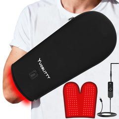 YUQBLITTY oversized red light gloves on hands for targeted warmth and comfort