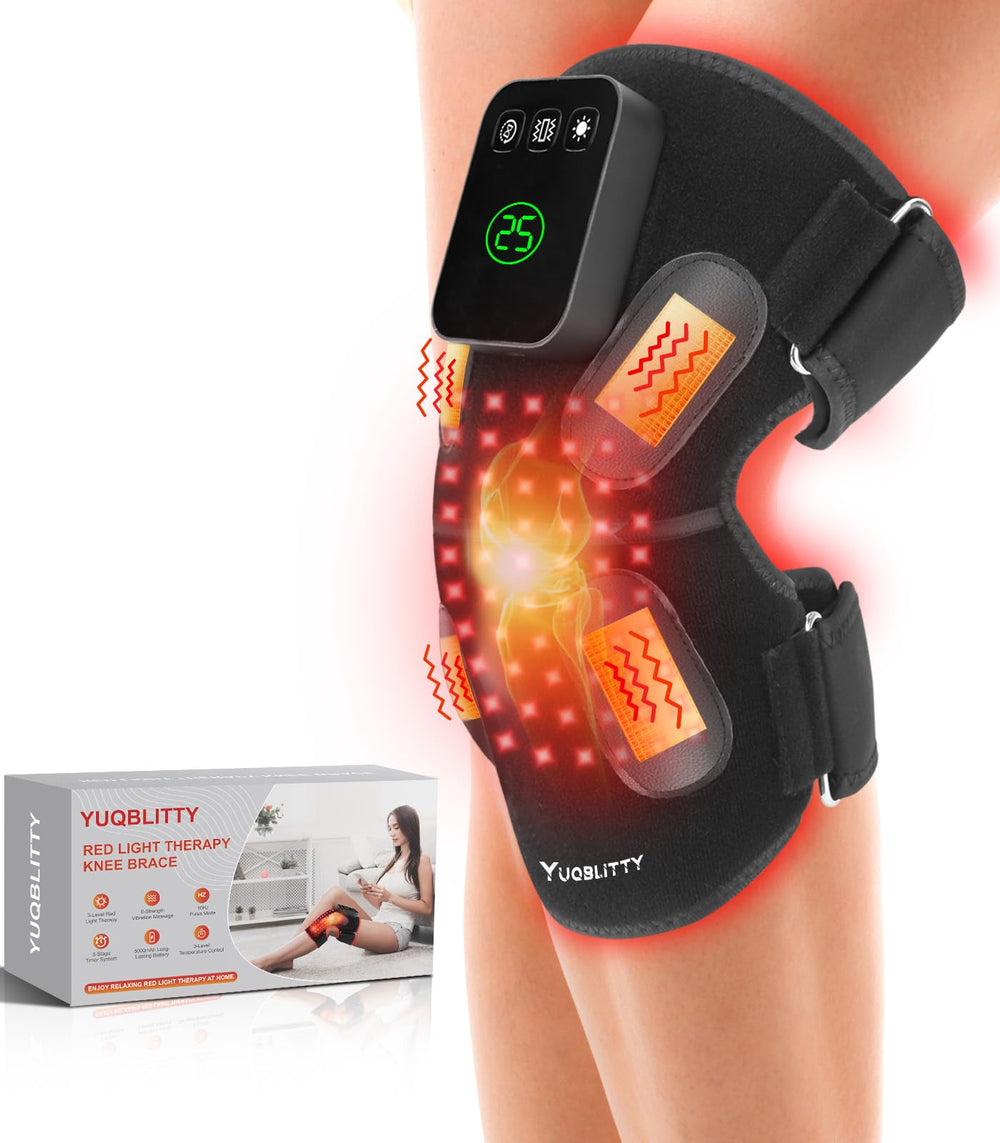 YUQBLITTY upgraded red-light knee brace front view for targeted heat and relaxation.