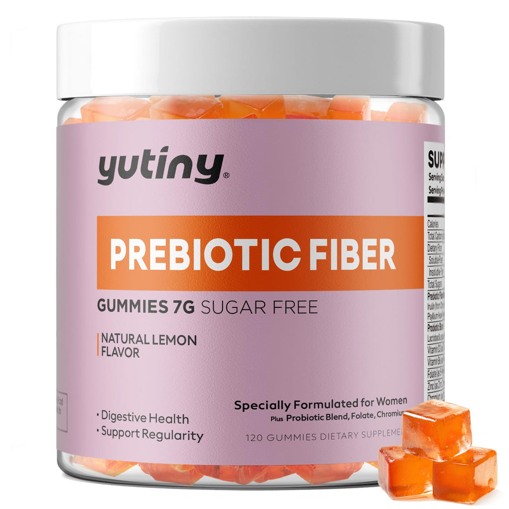 Yutiny Fiber Gummies for Women bottle showing 7g fiber per serving for daily digestive support