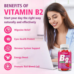 YUULAI B2 gummies nutrition label highlights vegan, sugar-free formula.