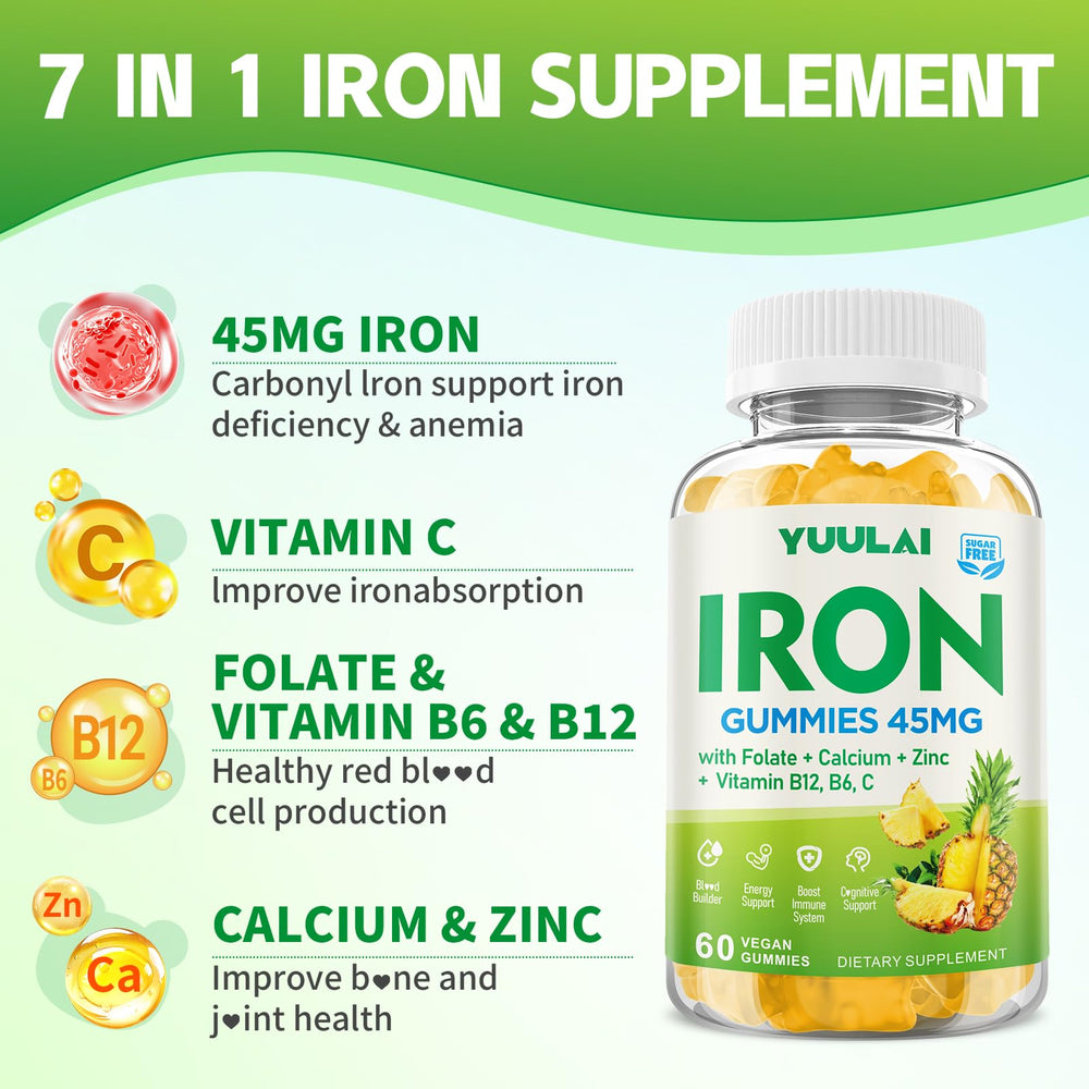 YUULAI iron gummies nutrient blend emphasizes minerals for balanced daily vitality.