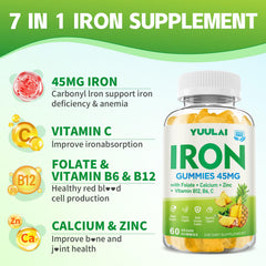 YUULAI iron gummies nutrient blend emphasizes minerals for balanced daily vitality.
