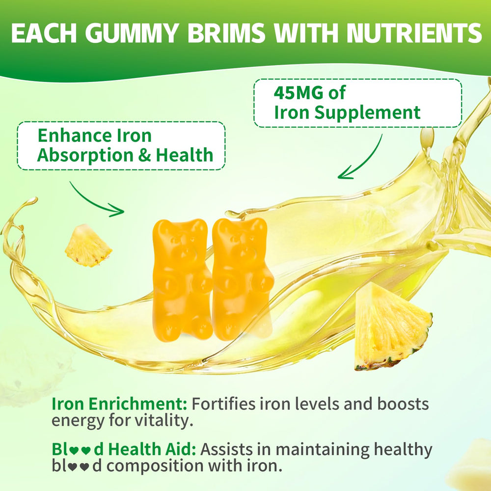YUULAI iron gummies vegan gluten-free badge appeals to dietary-conscious shoppers.