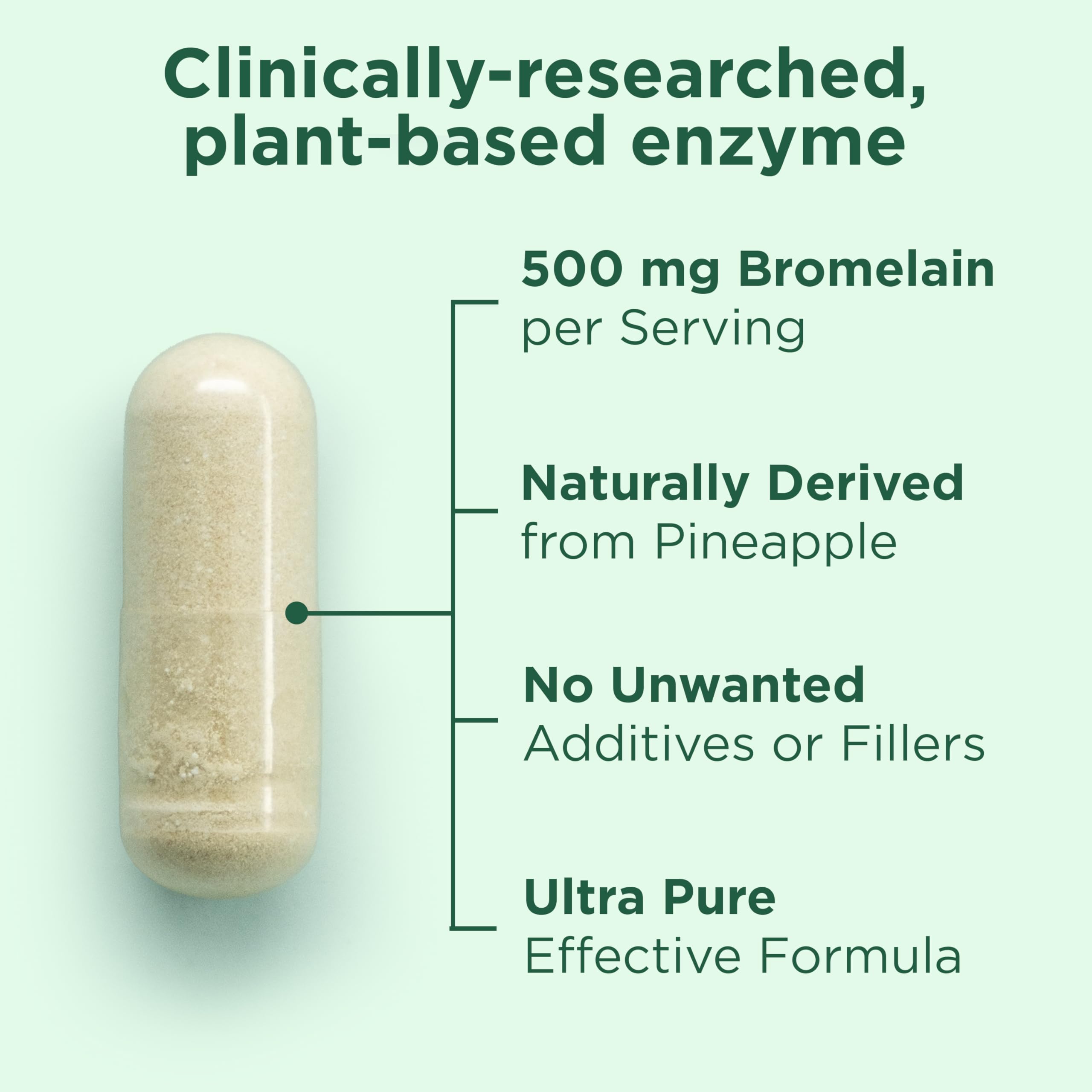 Yuve Bromelain 500mg label shows vegan, non-GMO formulation