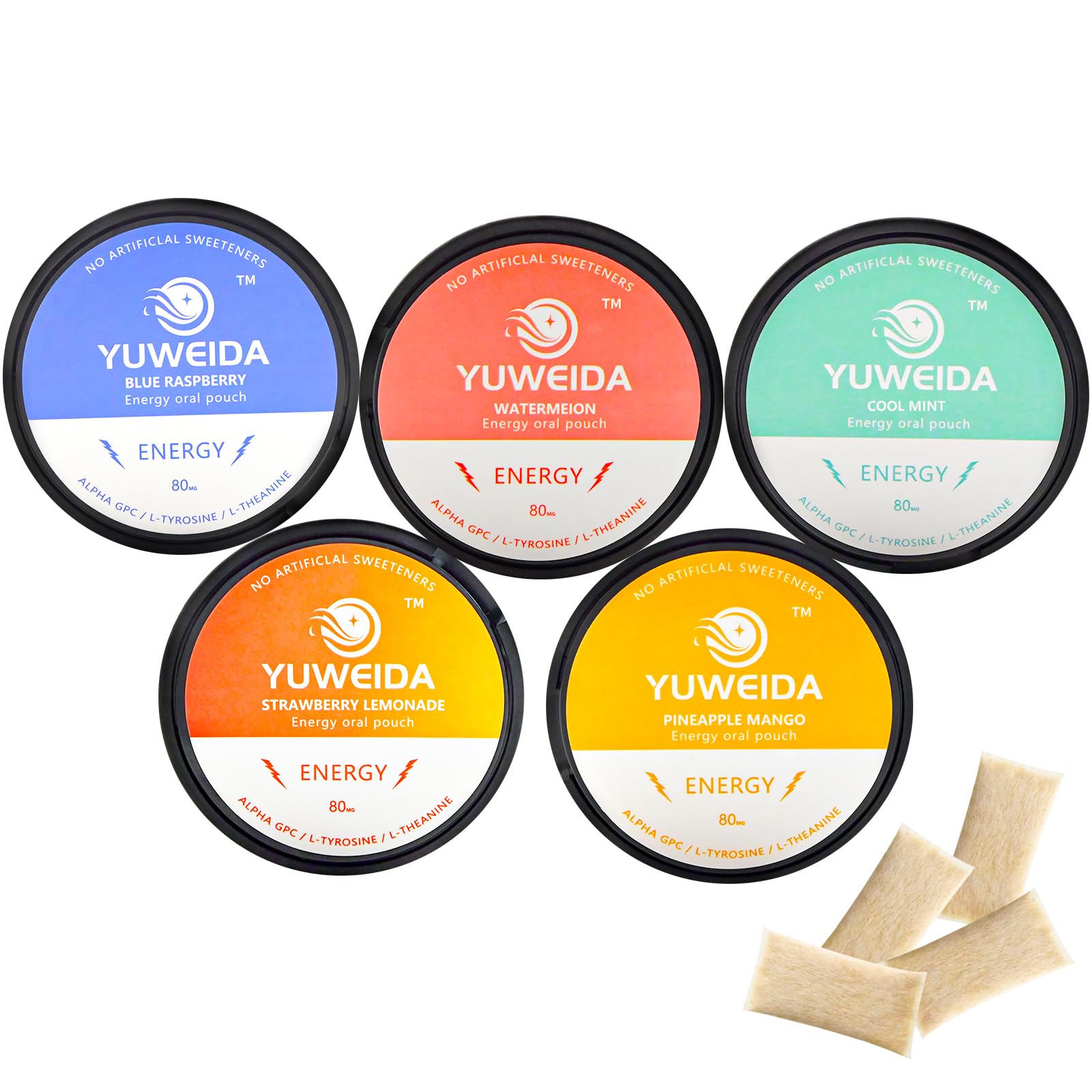 YUWEIDA caffeine energy pouches on the front can for a quick boost