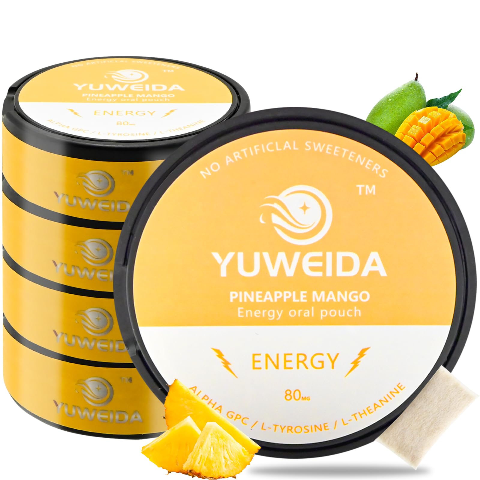 YUWEIDA caffeine energy pouches pack front view showing convenient energy on the go
