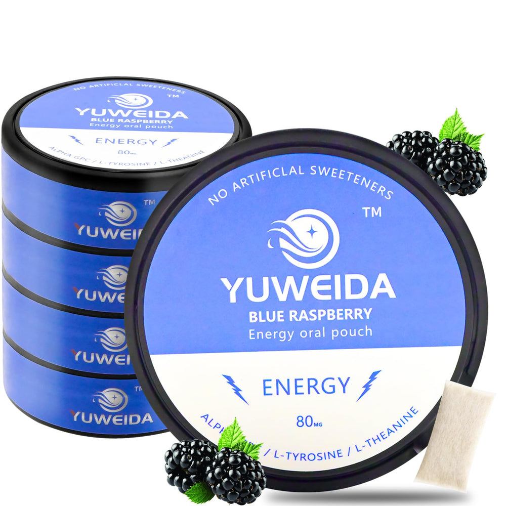 YUWEIDA caffeine nootropic pouches blueberry pack ready for on-the-go energy.
