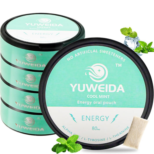 YUWEIDA caffeine nootropic pouches front view in mint packaging for quick energy.