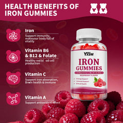 YXSW iron gummies label with vitamin blend hinting at zinc and folate support