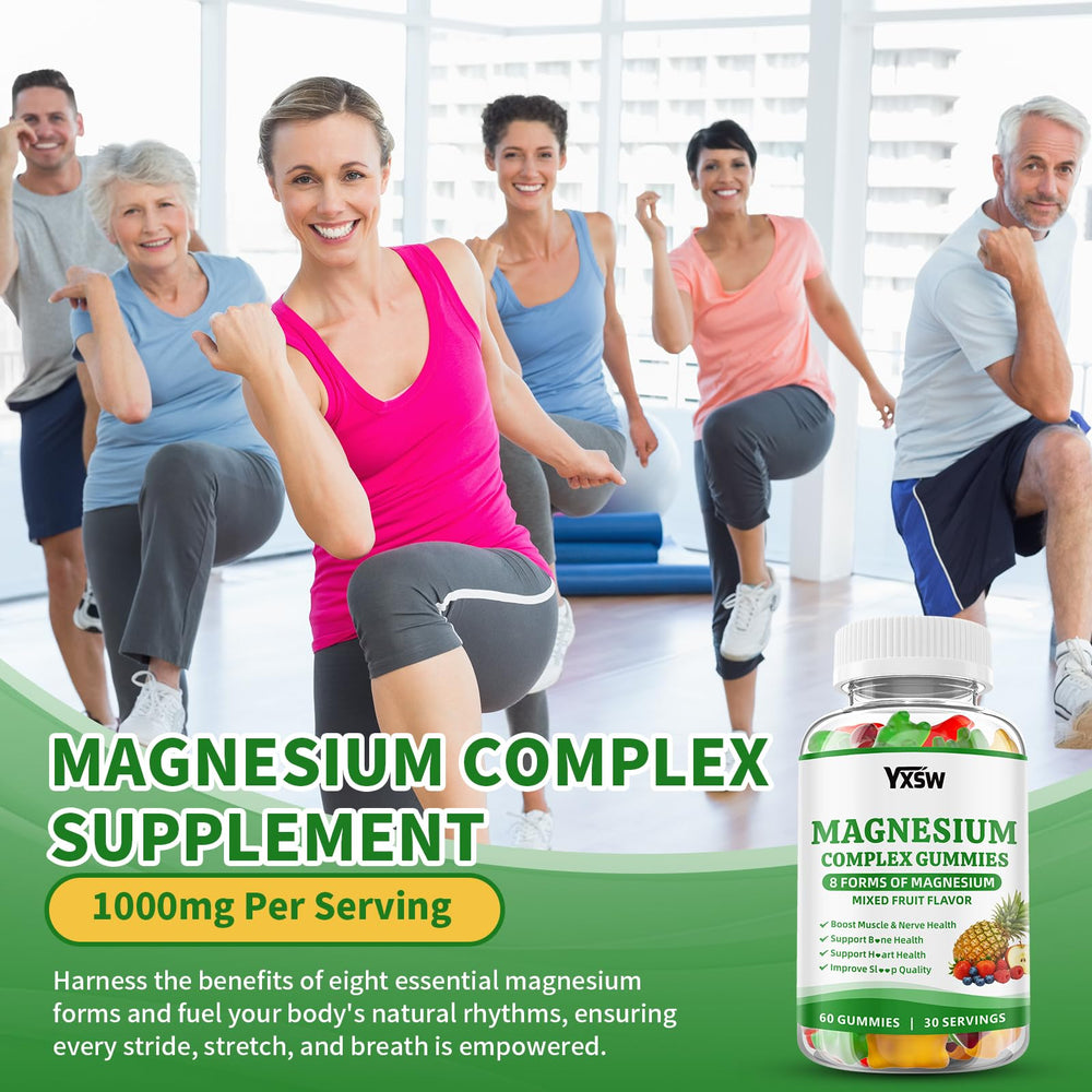 Packaging graphic illustrating 8 elemental magnesium forms for enhanced absorption concept.