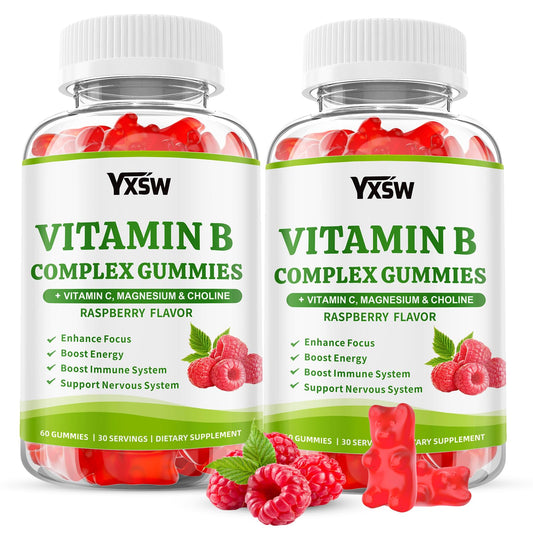 YXSW Vitamin B Complex Gummies raspberry bottle for daily energy support