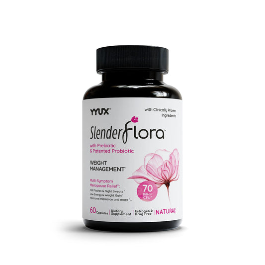 YYUX SlenderFlora bottle front view showing the probiotic product for menopause support