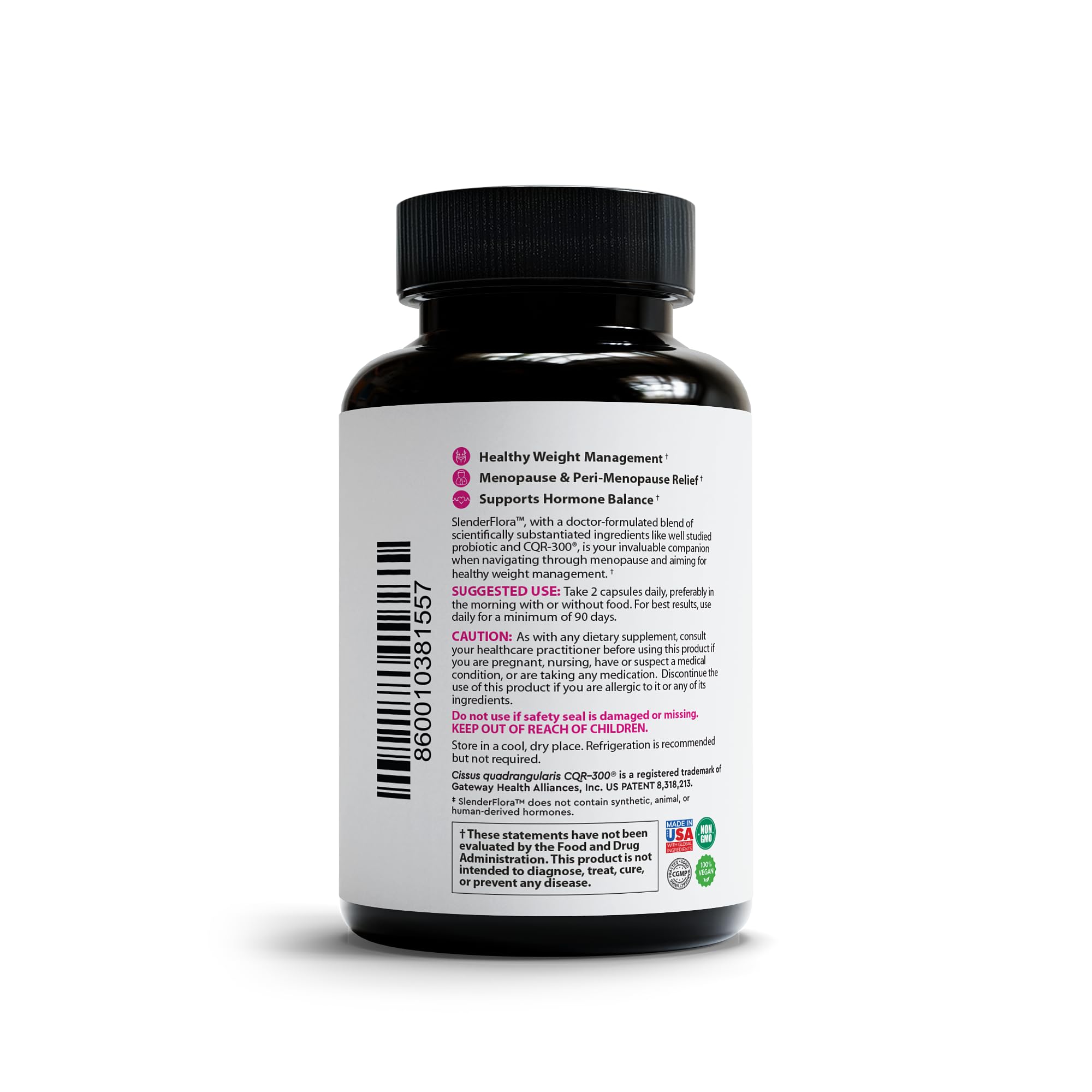 YYUX SlenderFlora gluten-free icon on pack indicates clean formula