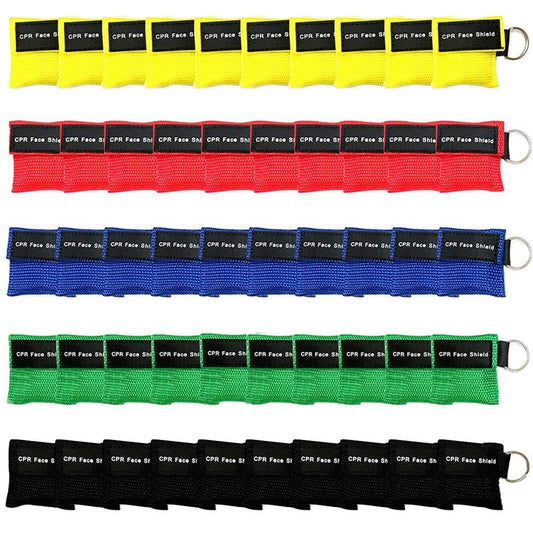 Yzpacc CPR mask colorful 50pcs pack for quick first aid readiness.