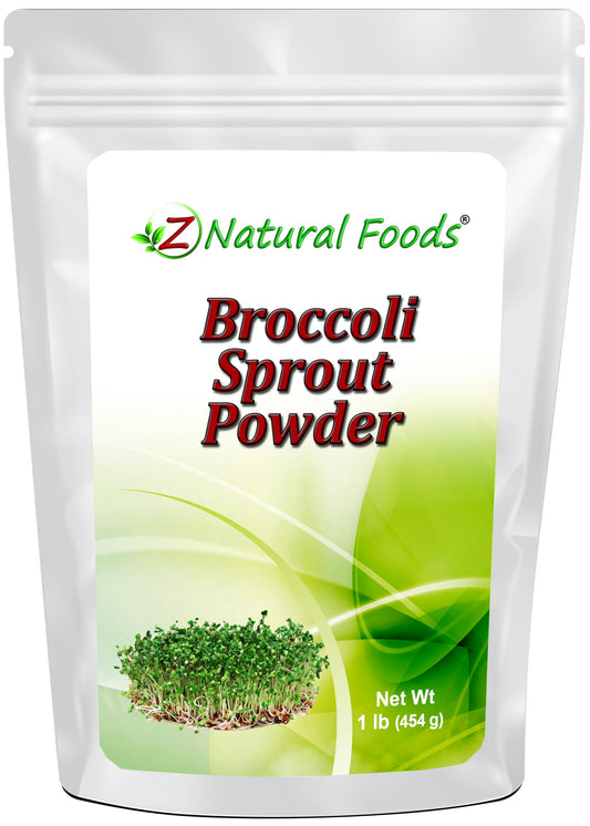 Z Natural Foods broccoli sprout powder bottle showing antioxidant-rich supplement