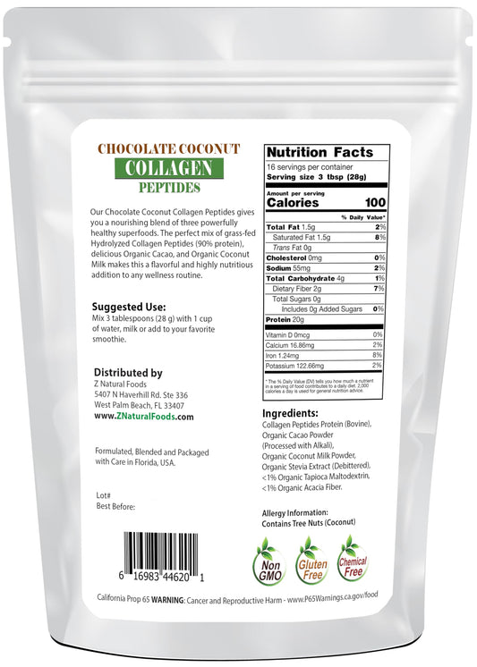 Z Natural Foods chocolate coconut collagen scoop for easy daily servings