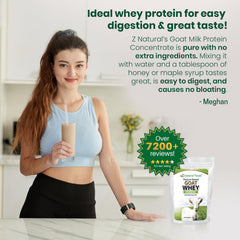 Z Natural Foods Goat Whey Protein Powder beaker pouring smoothie for quick recovery.