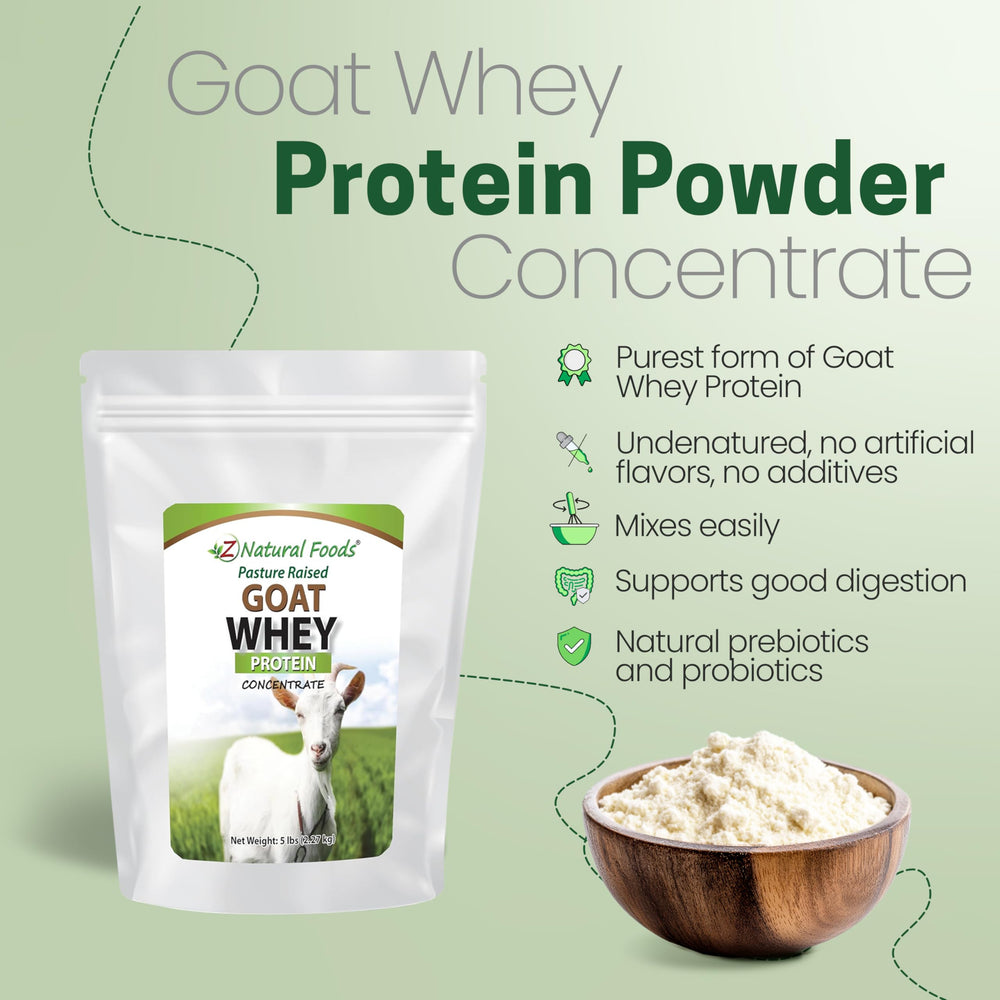 Z Natural Foods Goat Whey Protein Powder sourced from pasture-raised goats