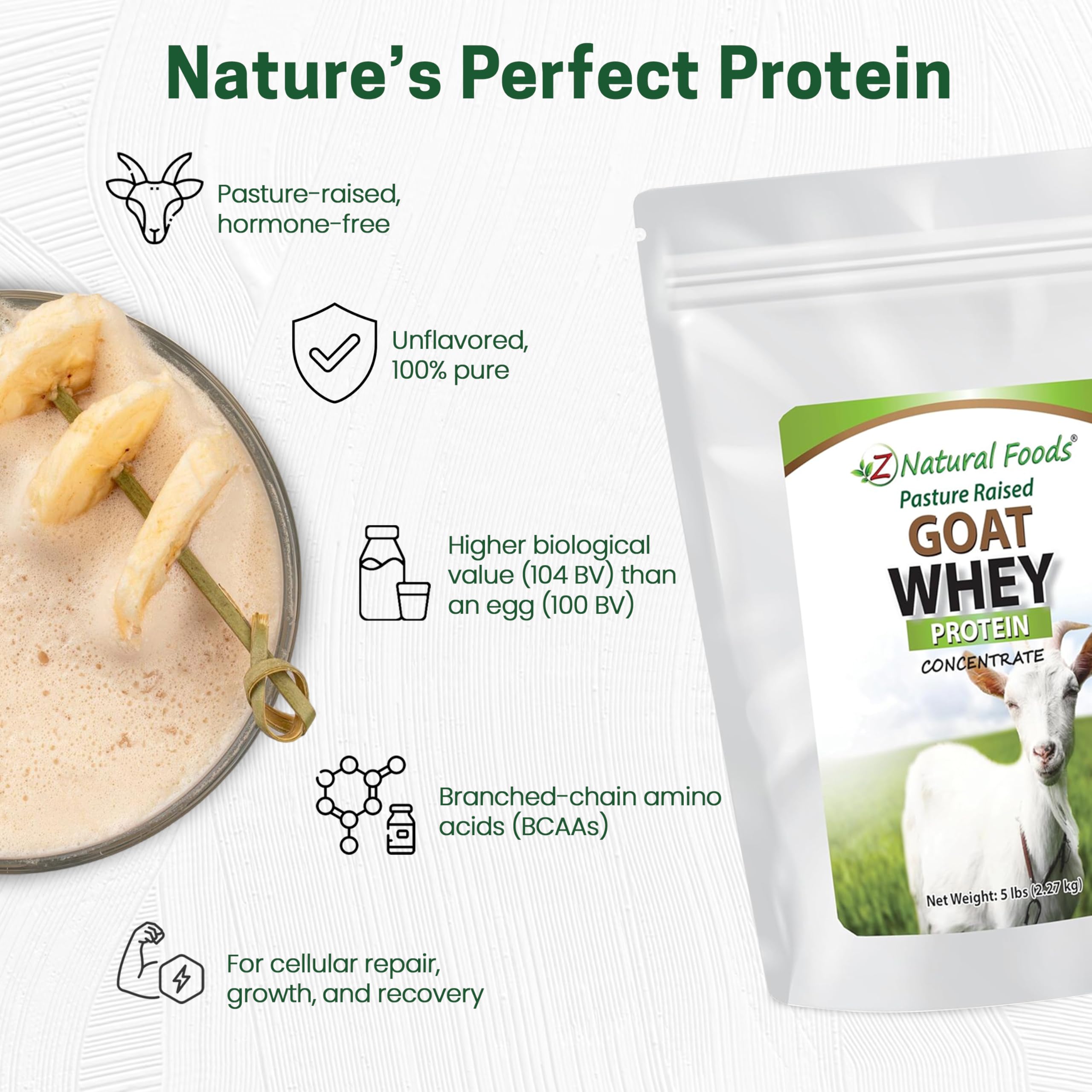 Z Natural Foods Goat Whey Protein Powder unflavored for customizable recipes