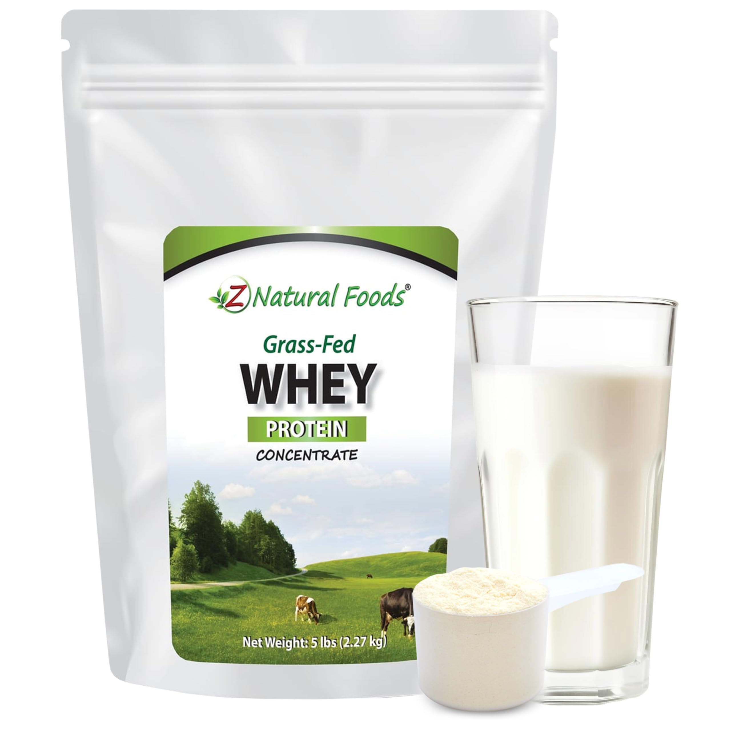Z Natural Foods Grass-Fed Whey bag shows pure ingredients for daily nutrition