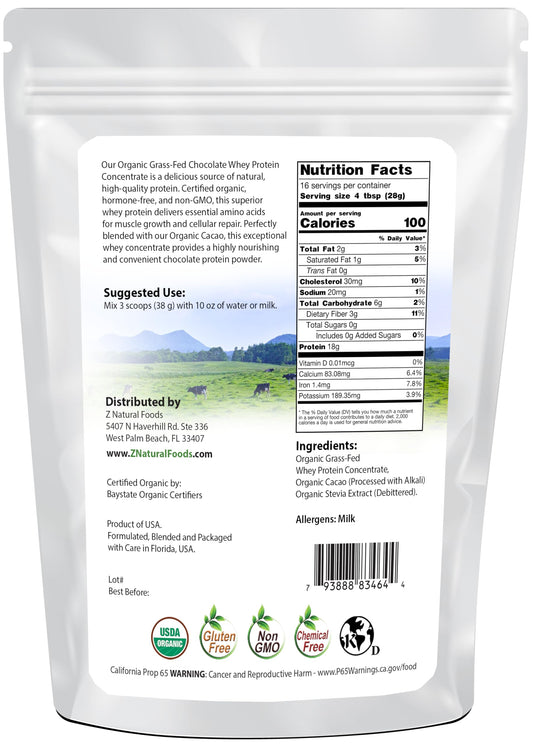 Z Natural Foods chocolate whey protein shake served—delicious post-workout nutrition with stevia sweetness.