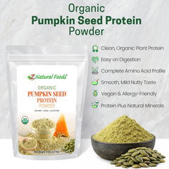 Z Natural Foods Organic Pumpkin Seed Protein Powder ingredients closeup, organic, preservative-free formula