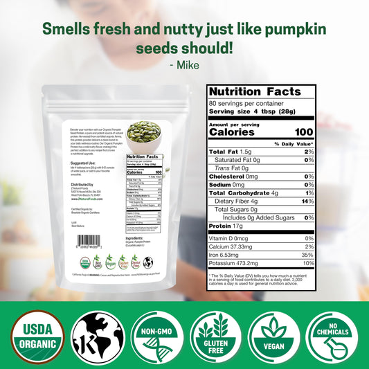 Z Natural Foods Organic Pumpkin Seed Protein Powder side bottle, convenient daily protein source