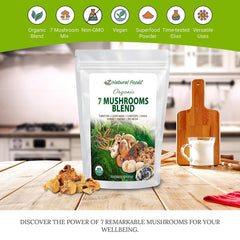 Z Natural Foods Sacred 7 Mushroom Blend coffee mug mix for energizing beverages.