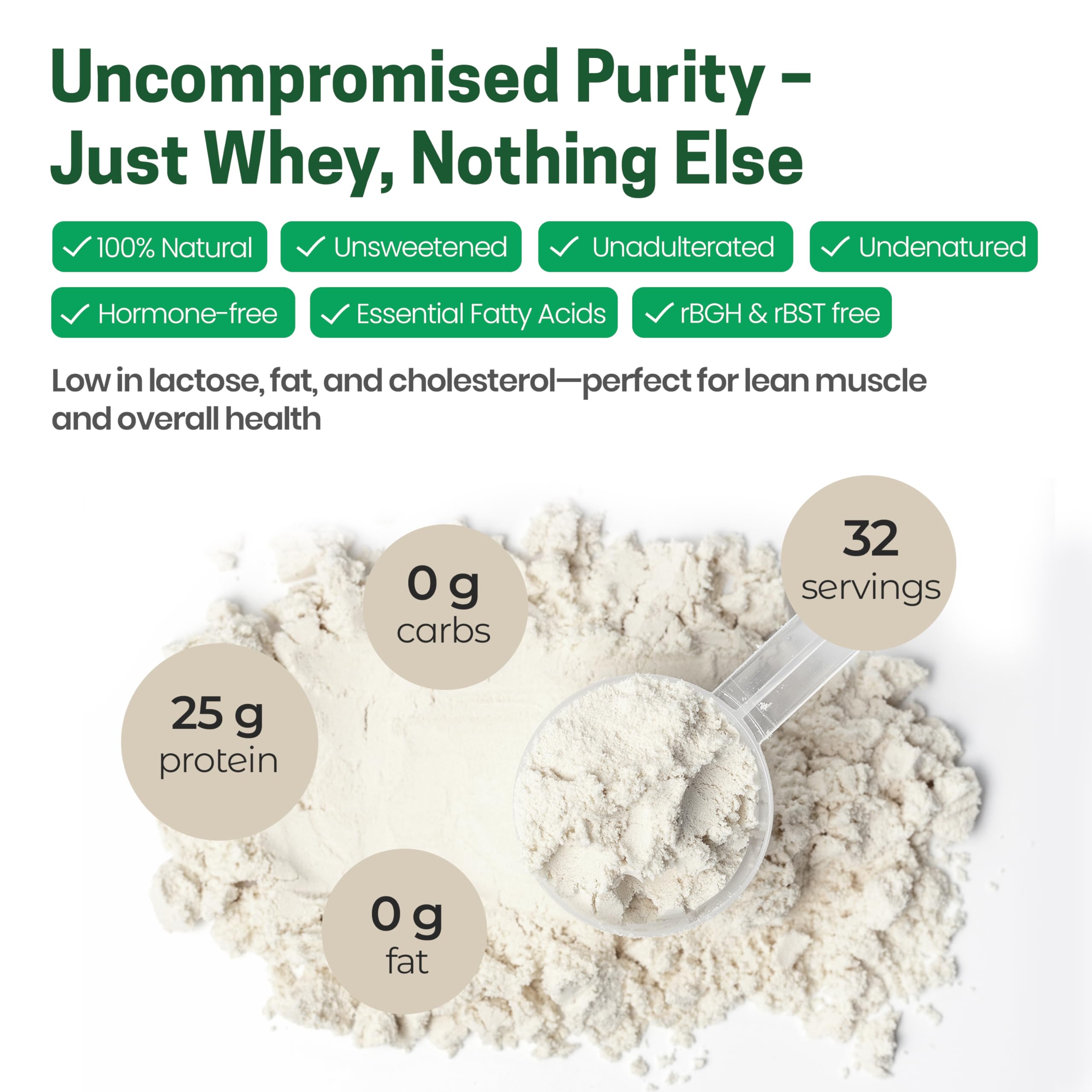 Close-up of Ultra Whey Isolate powder showing purity