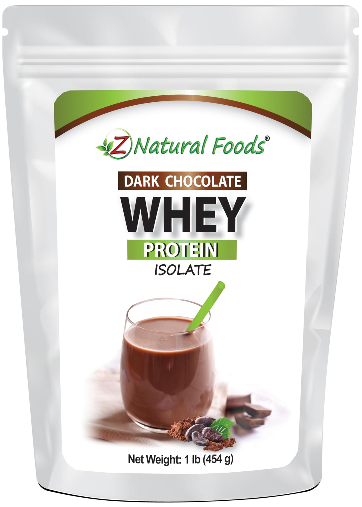 Z Natural Foods whey protein isolate dark chocolate tub ideal for quick shakes.