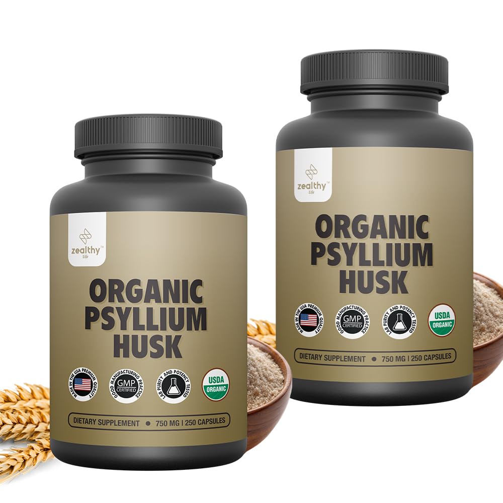 Z Zealthy Life Organic Psyllium Husk Capsules 750 mg bottle front for daily fiber support