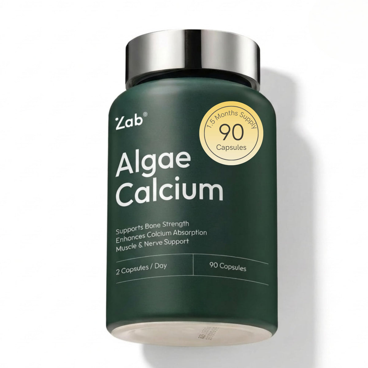 ZAB Algae Calcium bottle front view for daily bone-support supplement