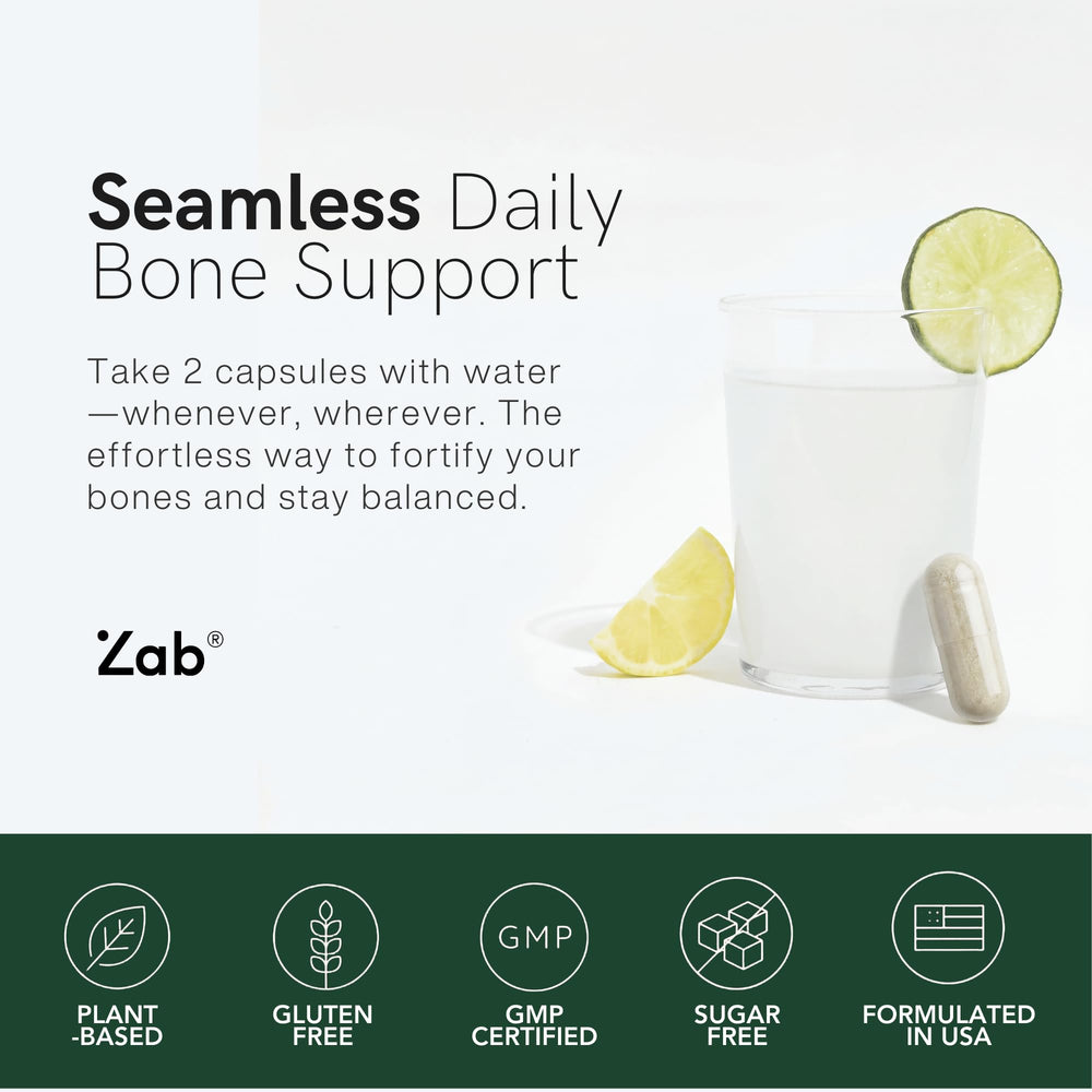 ZAB Algae Calcium ingredients panel featuring D3 and K2 MK7